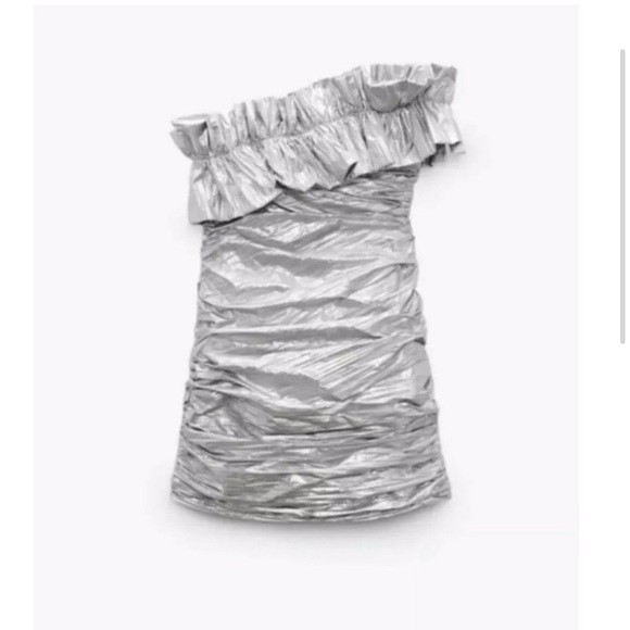 Zara silver strapless mini dress - Picture 2 of 6